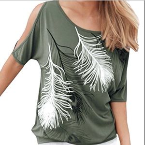 Venus Feather Print Cold Shoulder Tunic